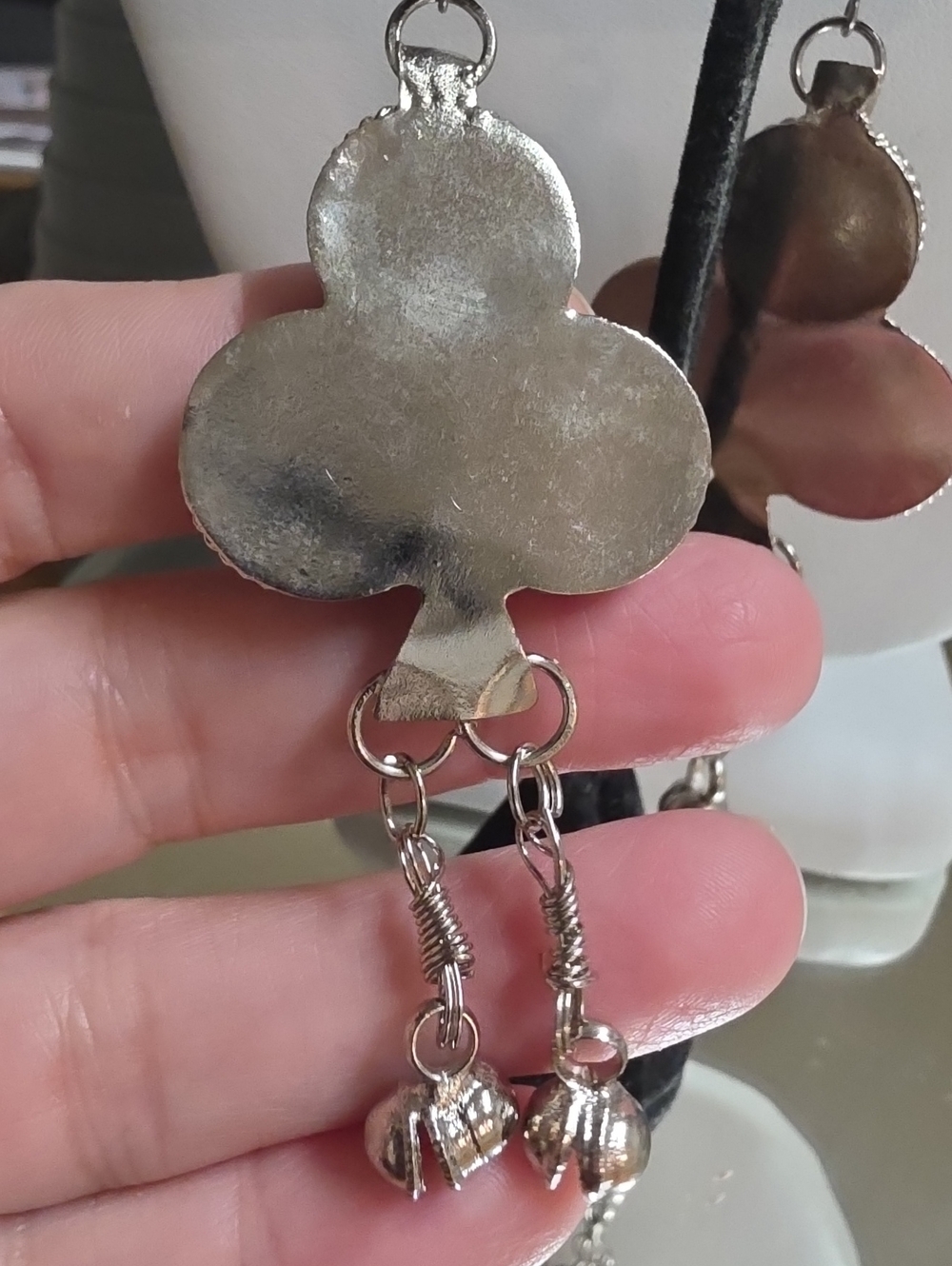 Artisan Tribal Carnelian and Jasper Trefoil  Statement Dangle  Pierced Earrings - Picture 6 of 6